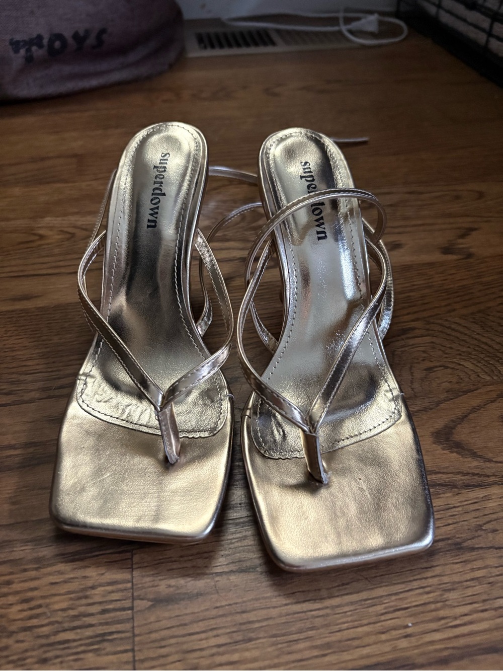 superdown Metallic Gold Strappy Square-Toe Heels
